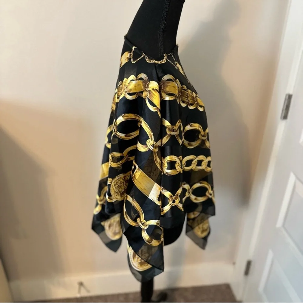 Elegant Black and Gold‎ Chain over the head sheer top